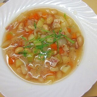 冷蔵庫整理★ベーコン・大豆・野菜たっぷりスープ